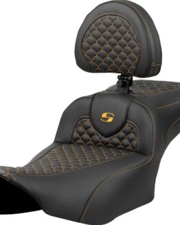 Saddlemen Roadsofa Extended Reach Seat Gold Stitch w/ Backrest For FLTR/FLHX 23-24