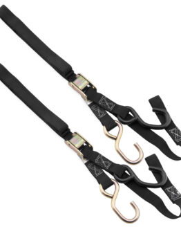BikeMaster 1in x 72in Integrated Soft Hook Tie Down Straps - Black (Pair)