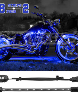 XK Glow Single Color LED Accent Light Motorcycle Kit Blue - 8xPod + 2x8InStrips