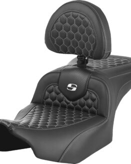 Saddlemen Roadsofa Seat w/ Backrest Honeycomb White Stitch FLTR/FLHX 23-24