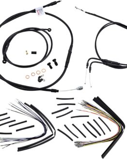 Extended Black Control Cable Kit For Single Brake Softails w/ + 16" tall bars