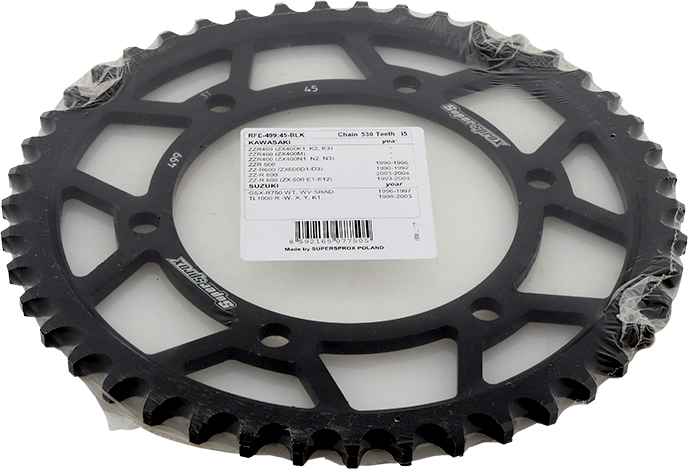Supersprox Steel Rear Sprocket 45T Black 530 Chain Fits Kawasaki Suzuki - Image 3