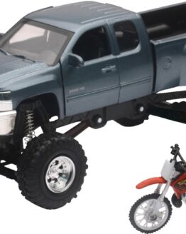 1:32 Truck and Dirt Bike Set Grey Chevy 4X4 Honda CR250R Replica
