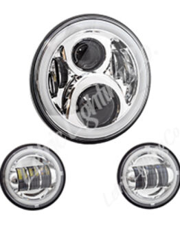 Letric 7in LED Headlight & Passing Lamp Kit Chrome Fits Indian