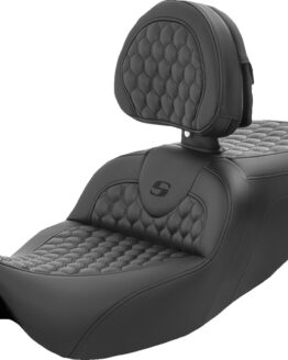 Saddlemen Roadsofa Honeycomb Seat with Backrest Black For Harley FL 08-24