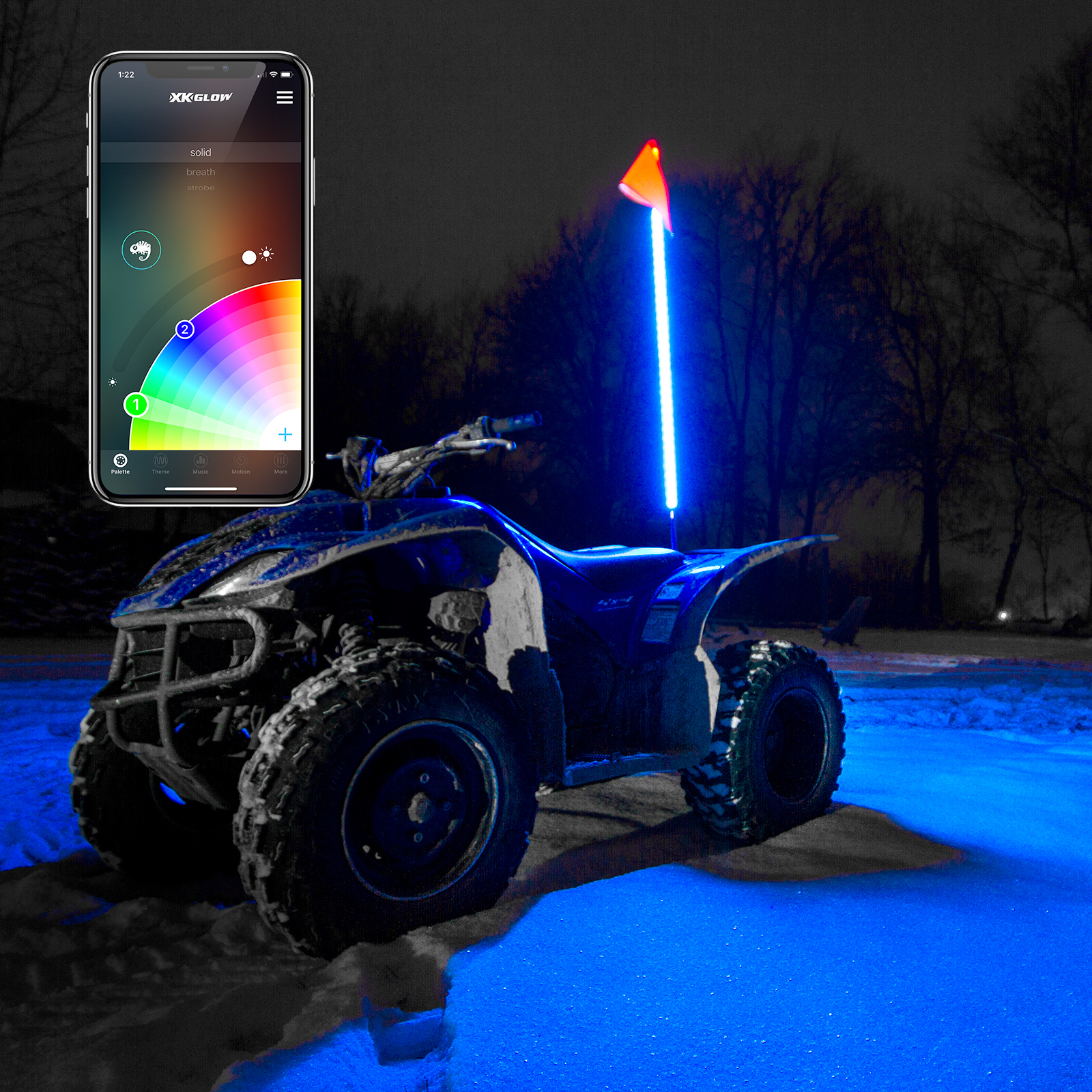 XKGLOW XKchrome LED Whip Light Kit 48in App Control 2nd Gen ATV UTV - Image 3