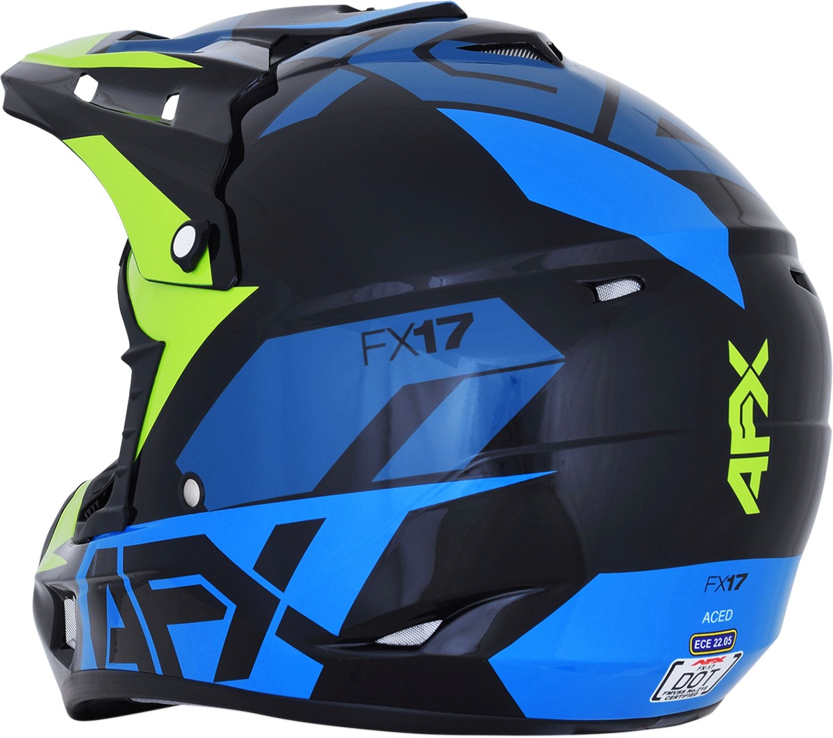 FX-17 Full Face Offroad Helmet Black/Blue/Green Large - Image 6