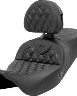 Saddlemen Roadsofa Seat w/Backrest Lattice Stitch Carbon Fiber Harley FL 08-23