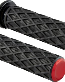 Arlen Ness Diamond Grips TBW Red Black Pair for Harley-Davidson