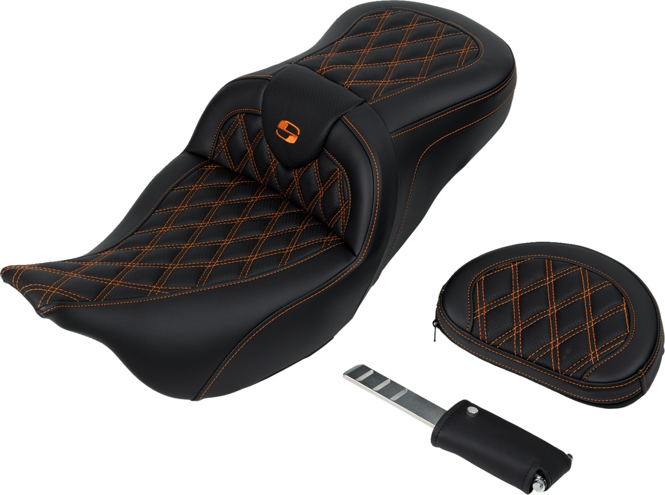 Saddlemen Roadsofa Seat with Backrest Orange Stitch FL 2008-2023 - Image 4