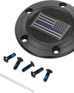 FIGURATI DESIGNS 5-Hole Timing Cover Blue Line Flag Black For Harley-Davidson