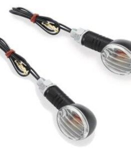 Bikemaster Universal Mini Stalk Round Black Turn Signals Clear Lens Pair