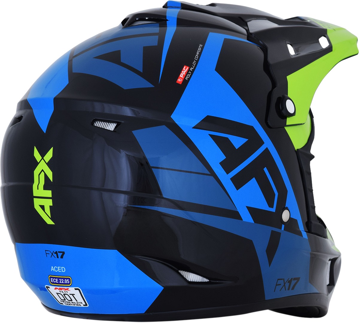 FX-17 Full Face Offroad Helmet Black/Blue/Green Large - Image 7