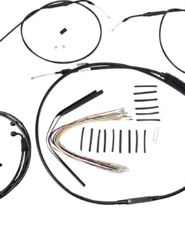 Burly Brand Jail Bar Cable Kit 14in T-Bar Black For Harley Dyna Fat Bob