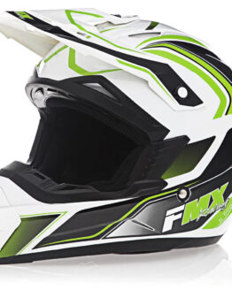 FMX N-600 2X-Large Motocross Helmet, White & Green, Double D Closure, DOT