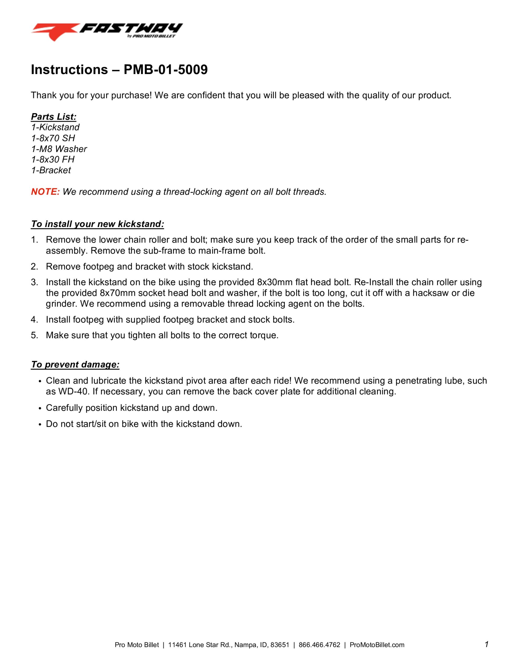 Billet Kickstand Pro Moto Billet Fits 16-24 YZ250X & 20-24 YZ125X - Image 4