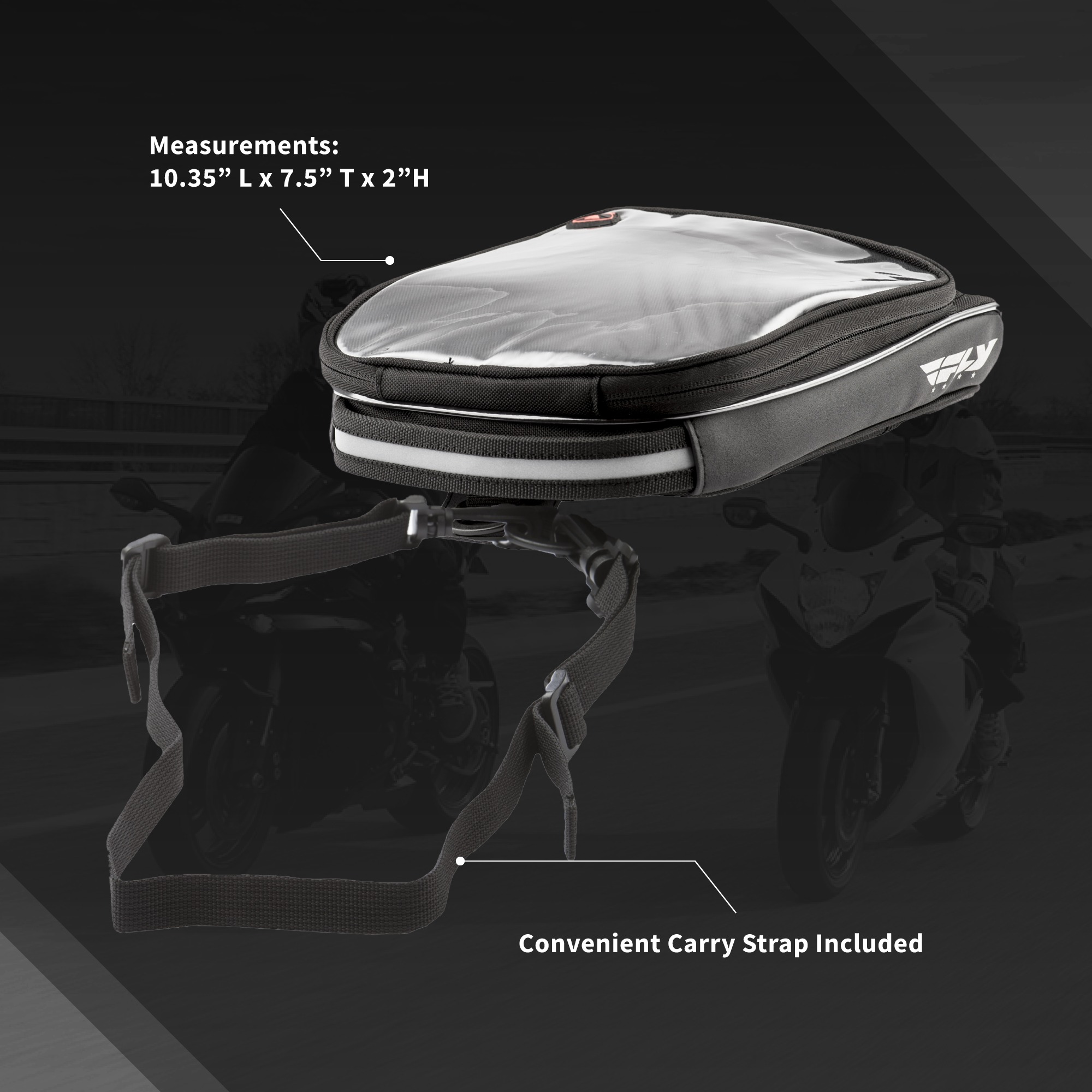 Fly Racing Mini Tank Bag 2.5L Black Motorcycle Luggage - Image 5